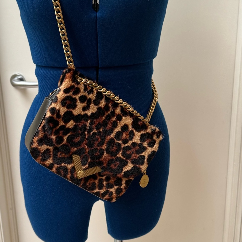 The Kooples Stella Poney Leopard Print Crossbody Bag with Gold Chain. NEW